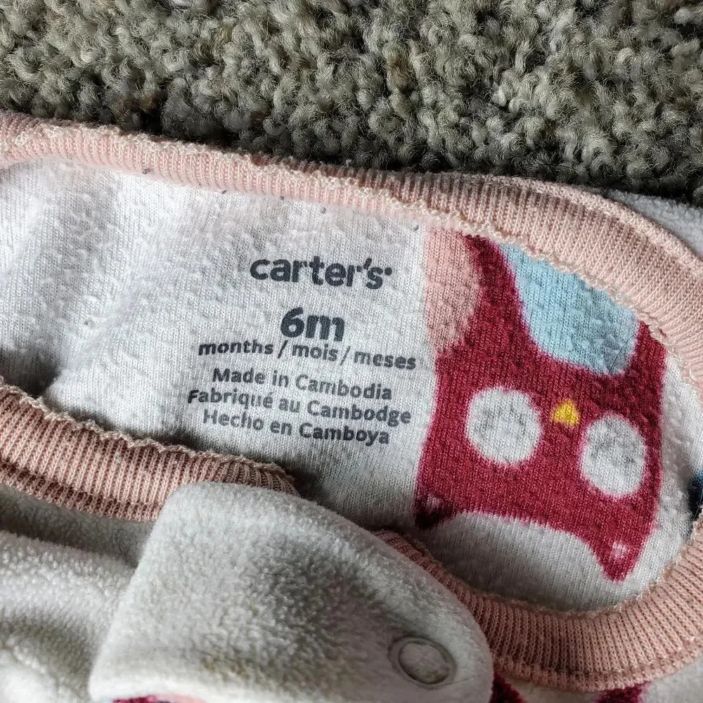 CARTER'S Baby Girl Owl Fleece Footed Pajamas White Pink Blue Size 6m